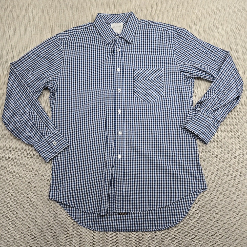 Billy Reid Shirt Mens Medium Blue White Gingham Check Button Down Long Sleeve